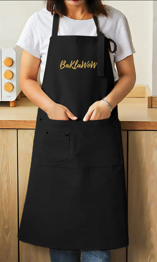 Tablier noir BaKlaWoW brodé or
